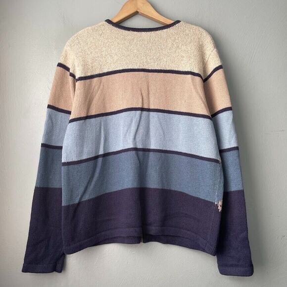 Jenny Buchanan Size Large Colorblock Striped Sweater Knit Zip Cardigan Country - Picture 5 of 8